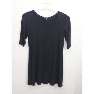 Eileen Fisher Dress Womens Medium Black Short Sleeve Shirt Round Neck A Line